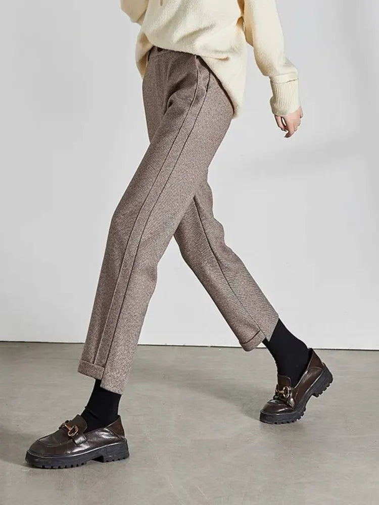 High-waisted Tweed Straight Pants