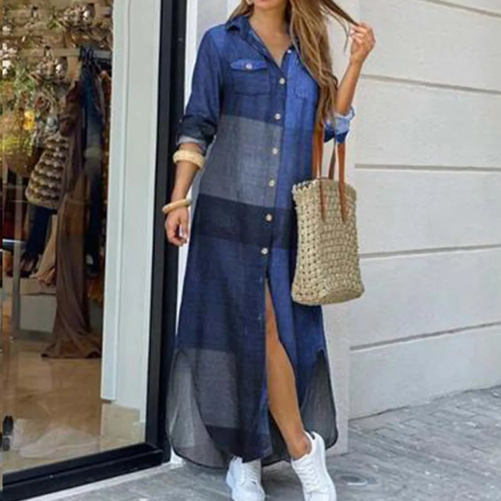 Women Long Sleeve Shirt Dress Autumn Casual Boho Printed Dresses