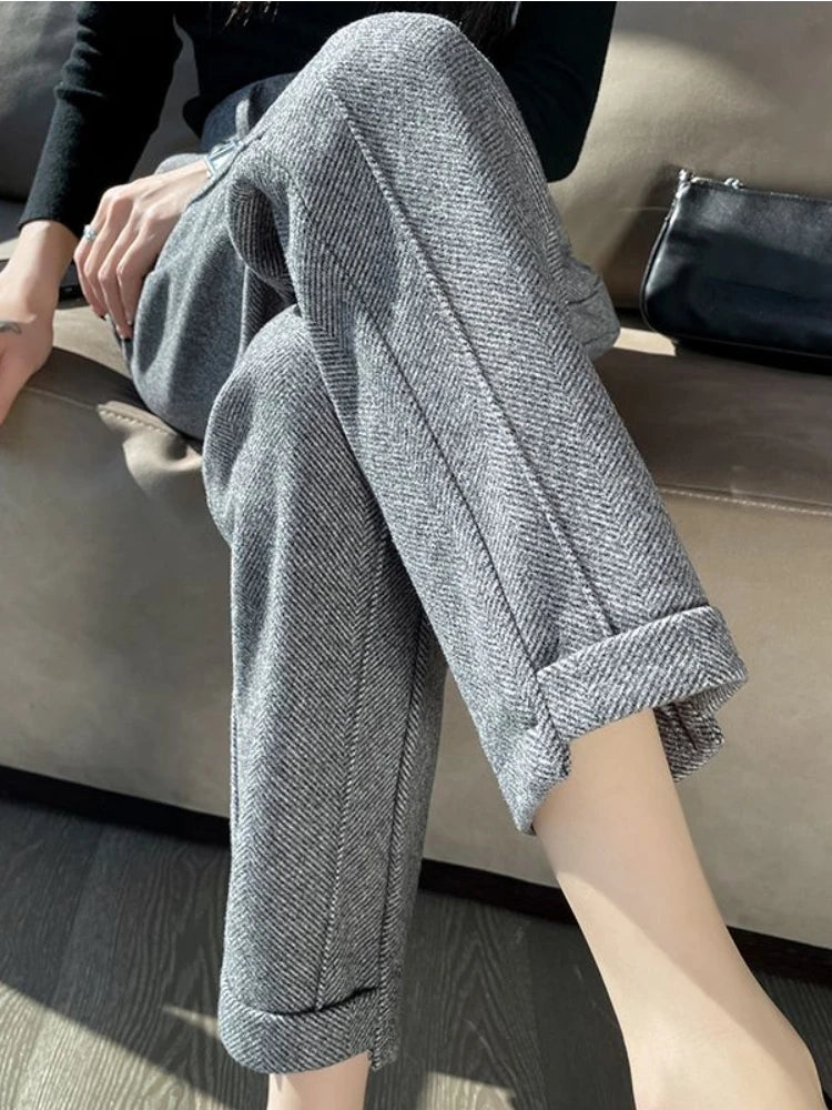 High-waisted Tweed Straight Pants