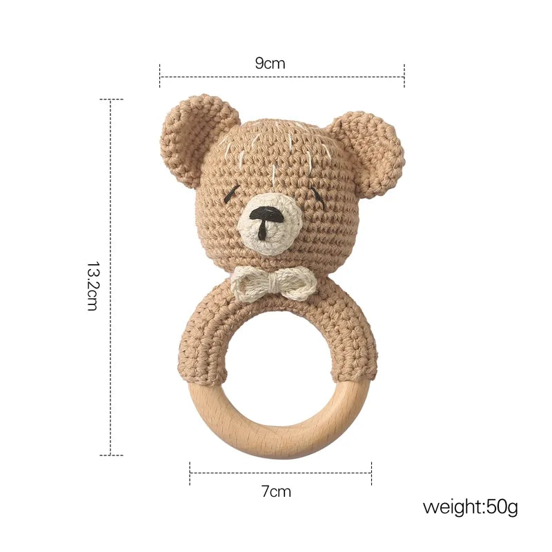 Crochet animal bear rattle wooden teether