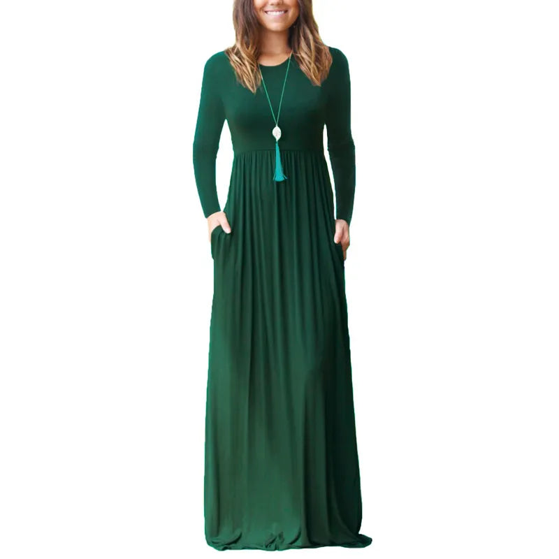 Long Sleeve Maxi Dress Crewneck Loose Plain Casual Empire