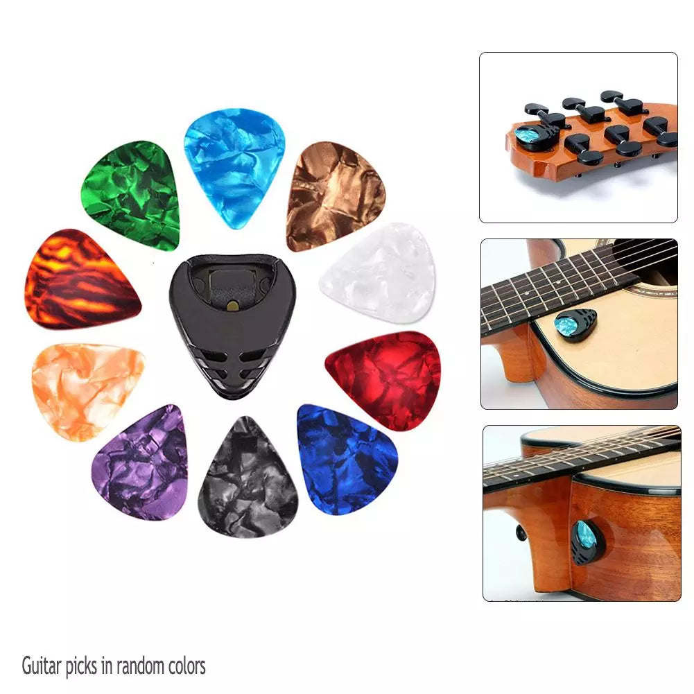 10Pcs Guitar Picks & Guitar Pick Holder Set