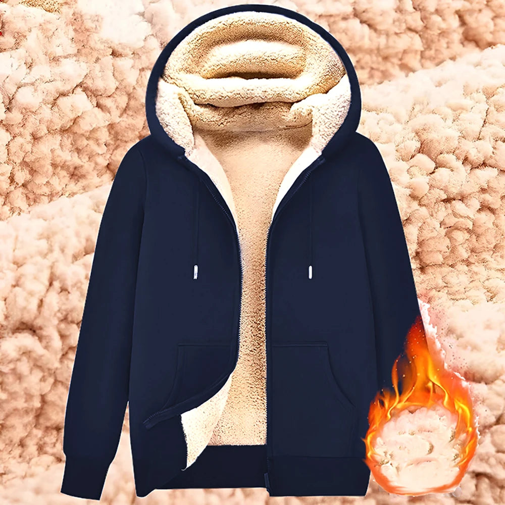 Trendy Sweatshirt Coat Front Pockets Warm Zipper Lamb Wool Jacket