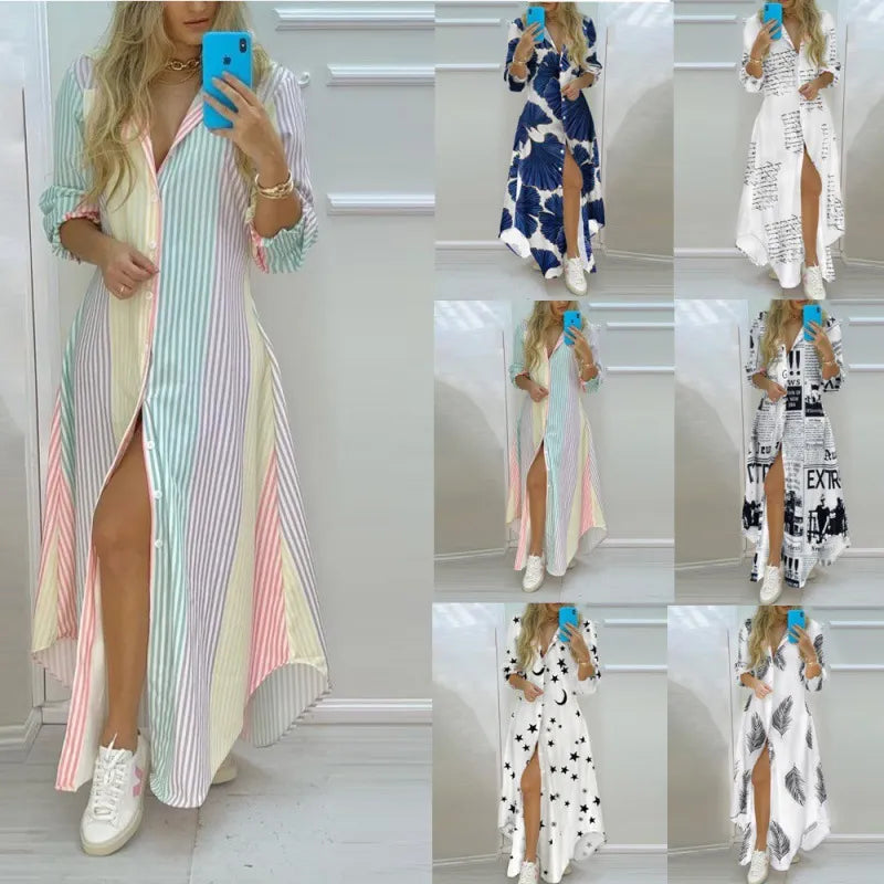 Long Shirts Dress Summer Turn-down Collar Long Sleeve