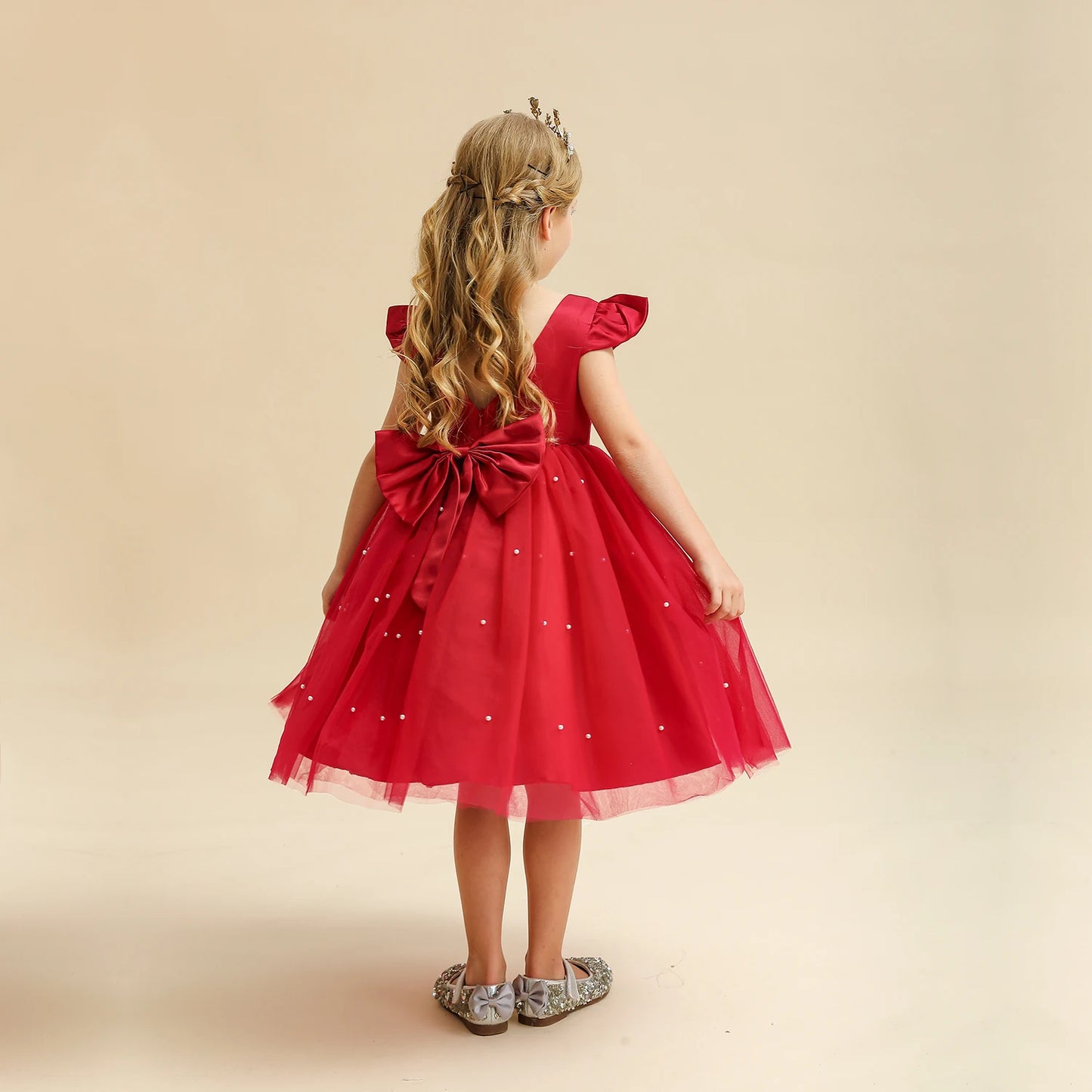 Toddler Girl Flower Tulle Dress Backless Bow Wedding