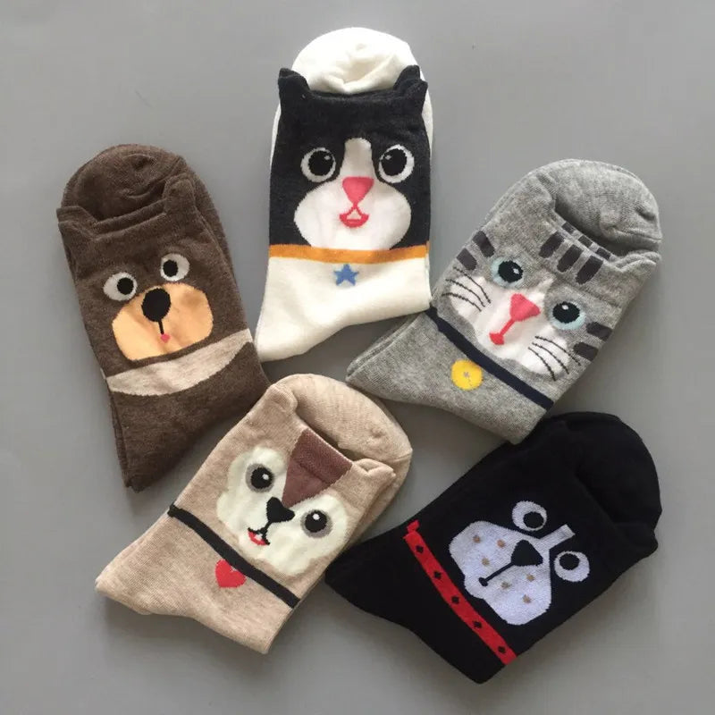 5 Pairs Fashion Colorful Cute Cartoon Cotton Women Socks