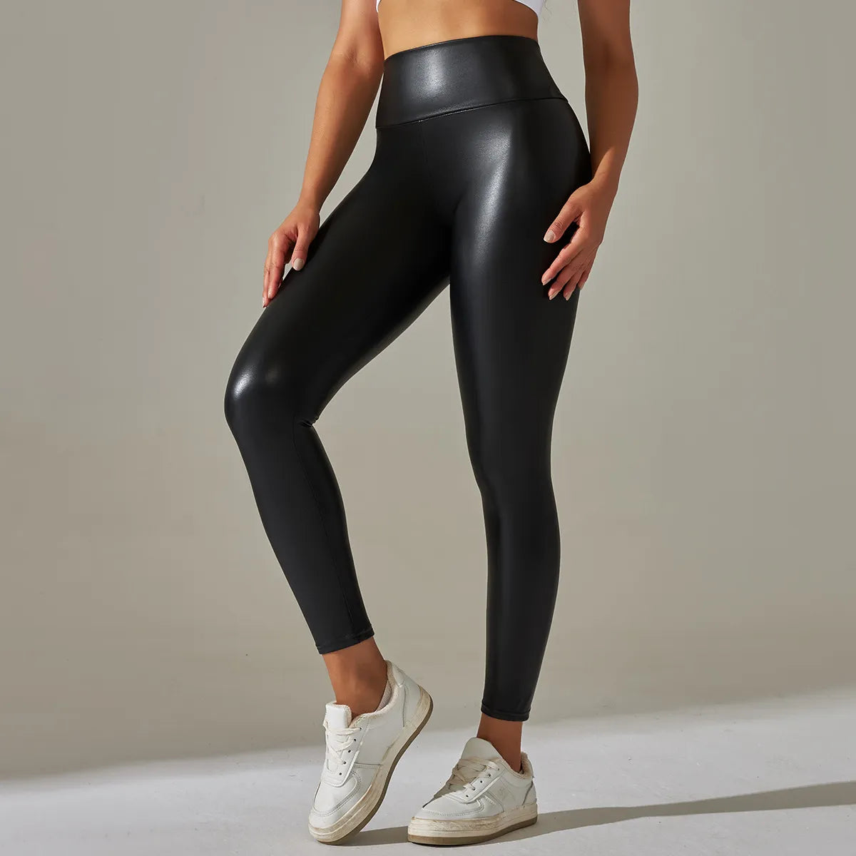 Black Pu Leather Pants High Waist